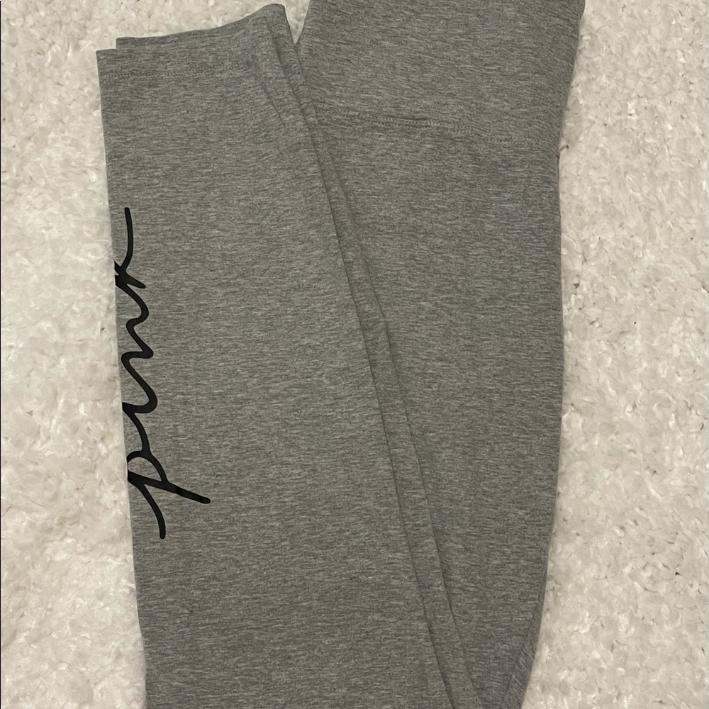 Victoria's Secret Pink Script Logo Grey Leggings Size L LIKE NEW